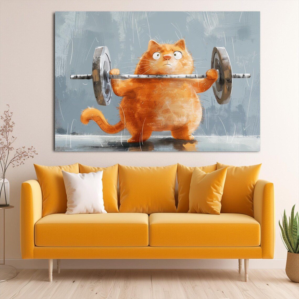 Gym Cat Art Print, Cute Exercise Room Decor - Image 2