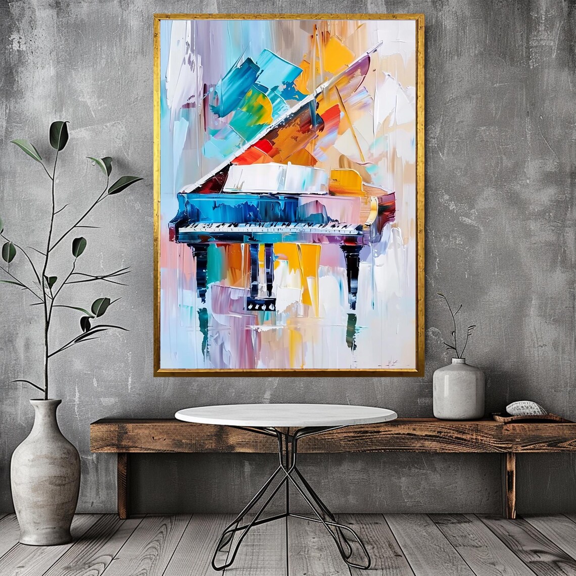 Colorful Abstract Grand Piano Oil Painting Music Room Art Poster - Image 2