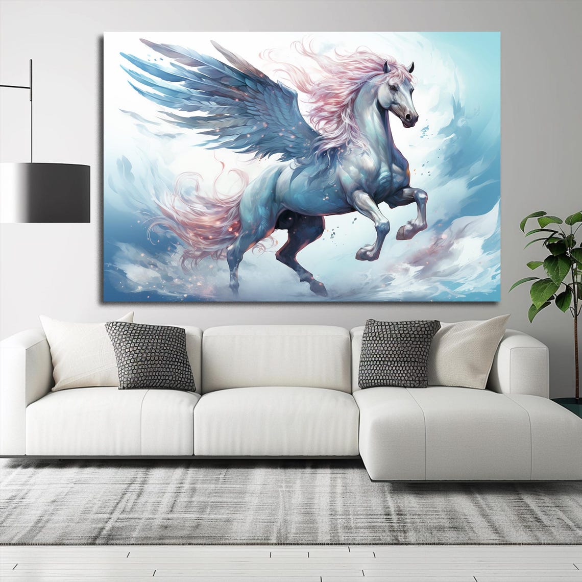 Blue Pegasus Winged Horse Flying Through Clouds Fantasy Dream Poster - Image 3