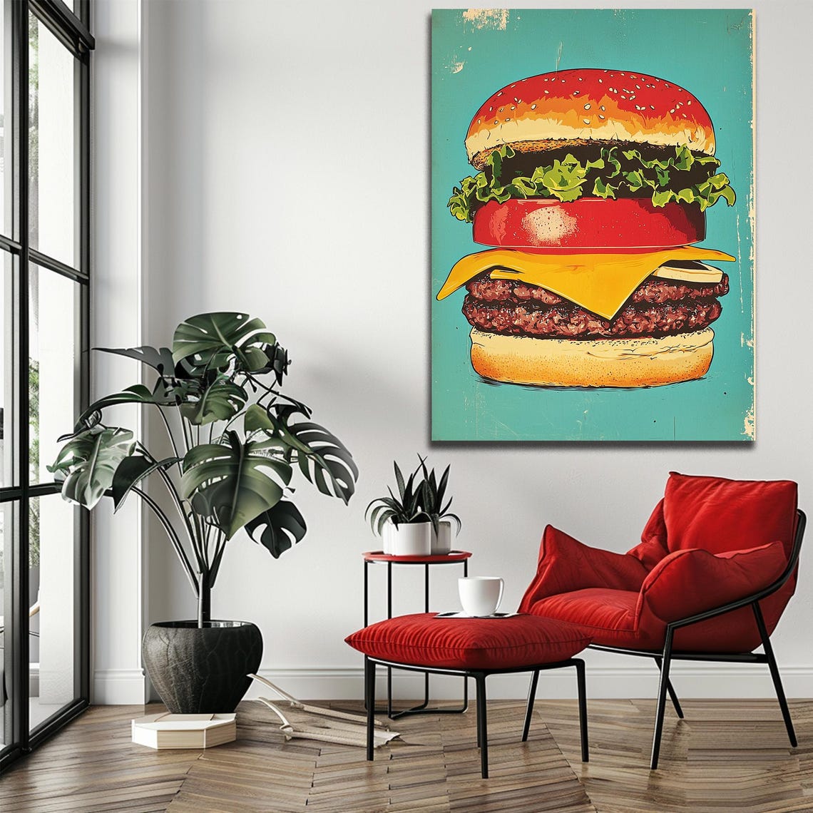 Vintage Pop Art Double Cheeseburger Retro Kitchen Wall Decor Poster - Image 3