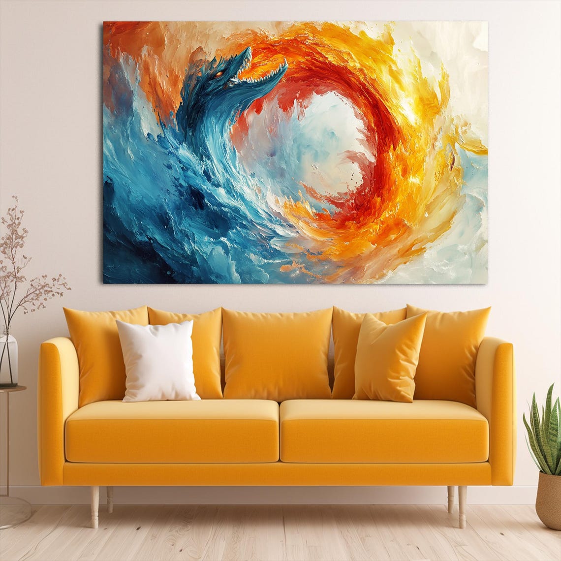 Fire Water Dragon Elemental Swirl Clash Fantasy Epic Art Poster - Image 3
