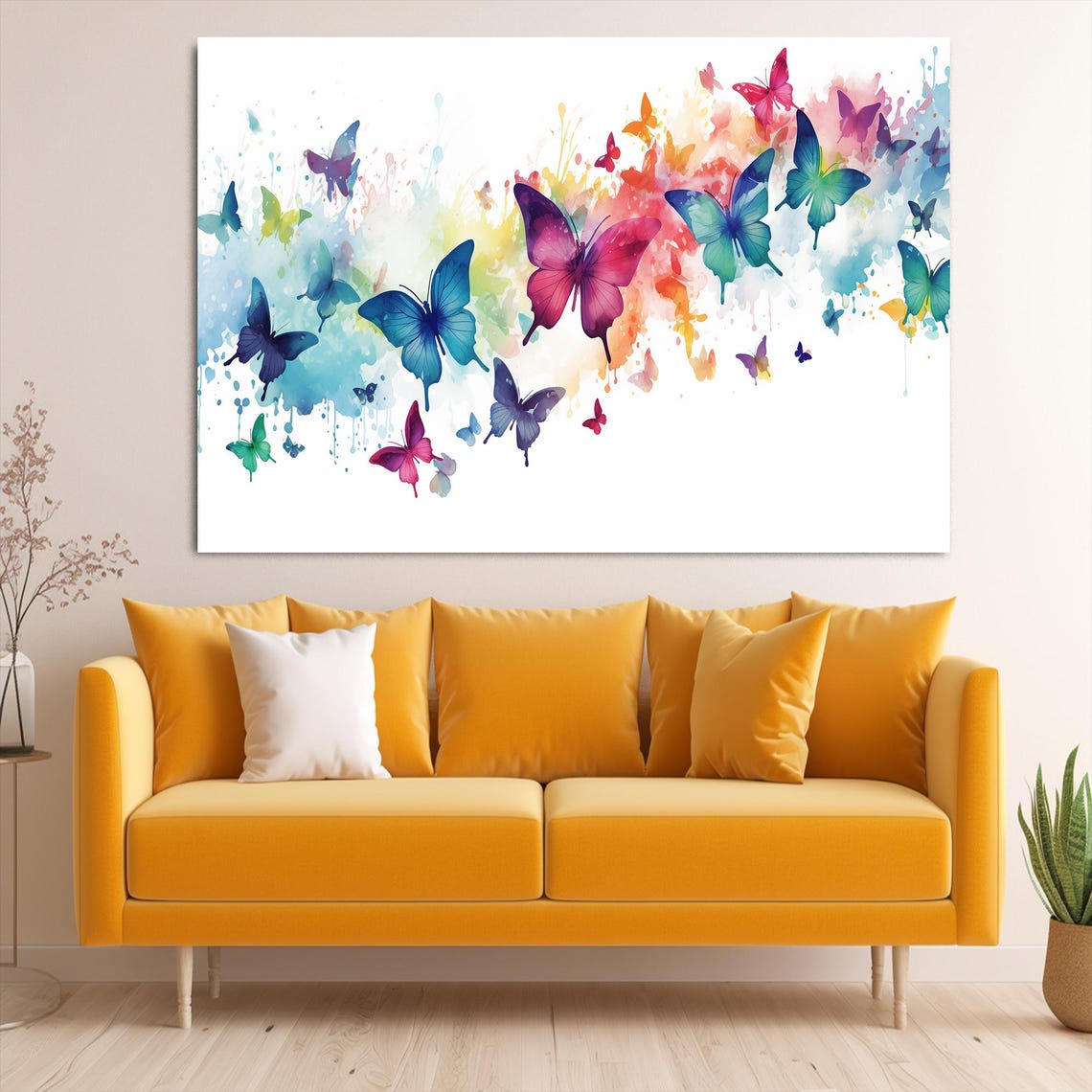 Rainbow Watercolor Butterflies Swirl White Background Bright Poster - Image 3