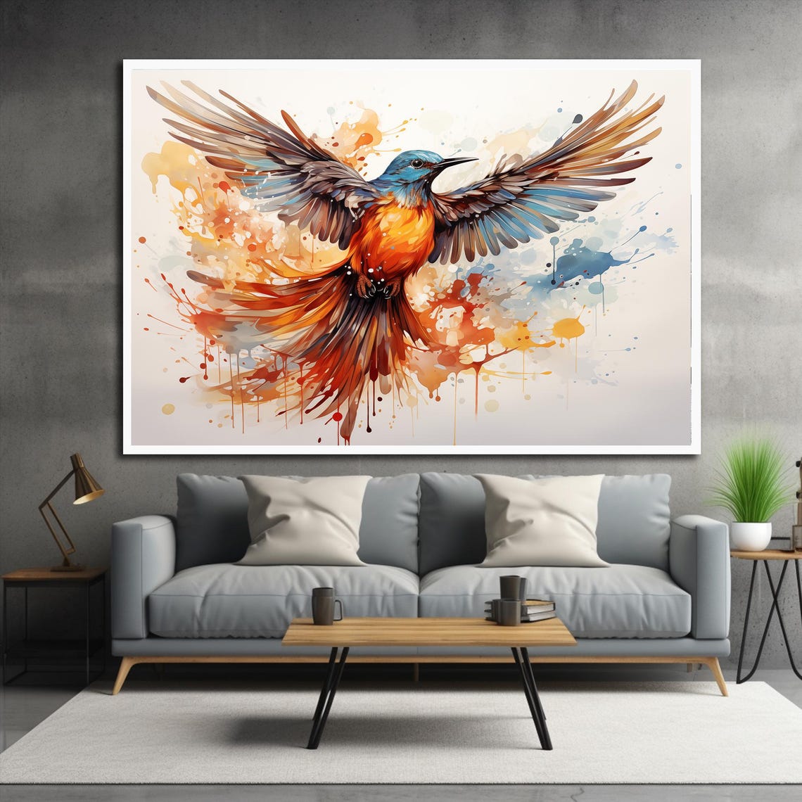 Watercolor Songbird in Flight Splash Colorful Wild Bird Wall Art - Image 3