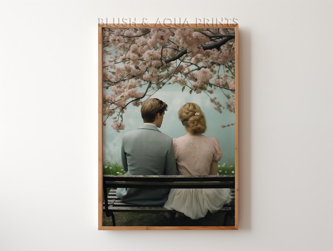 Romantic Couple Under Cherry Blossom Tree Love Story Wall Art