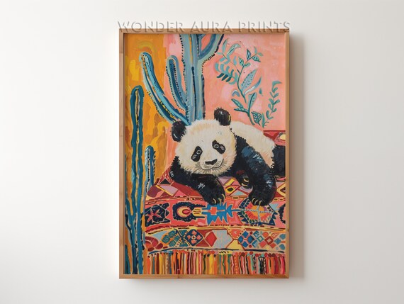Smiling Panda Maximalist Wall Decor Dopamine Art Jungle Wonder Aura Prints