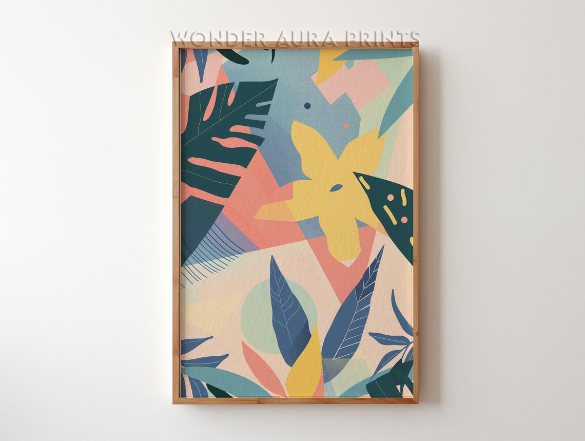 Tropical Leaves Abstract Pastel Maximalist Botanical Art Poster