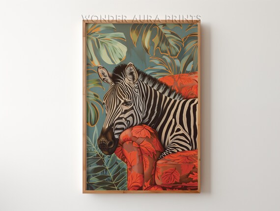 Sleeping Zebra Maximalist Bedroom Wall Art Print Dopamine Decor Jungle Wonder Aura Prints