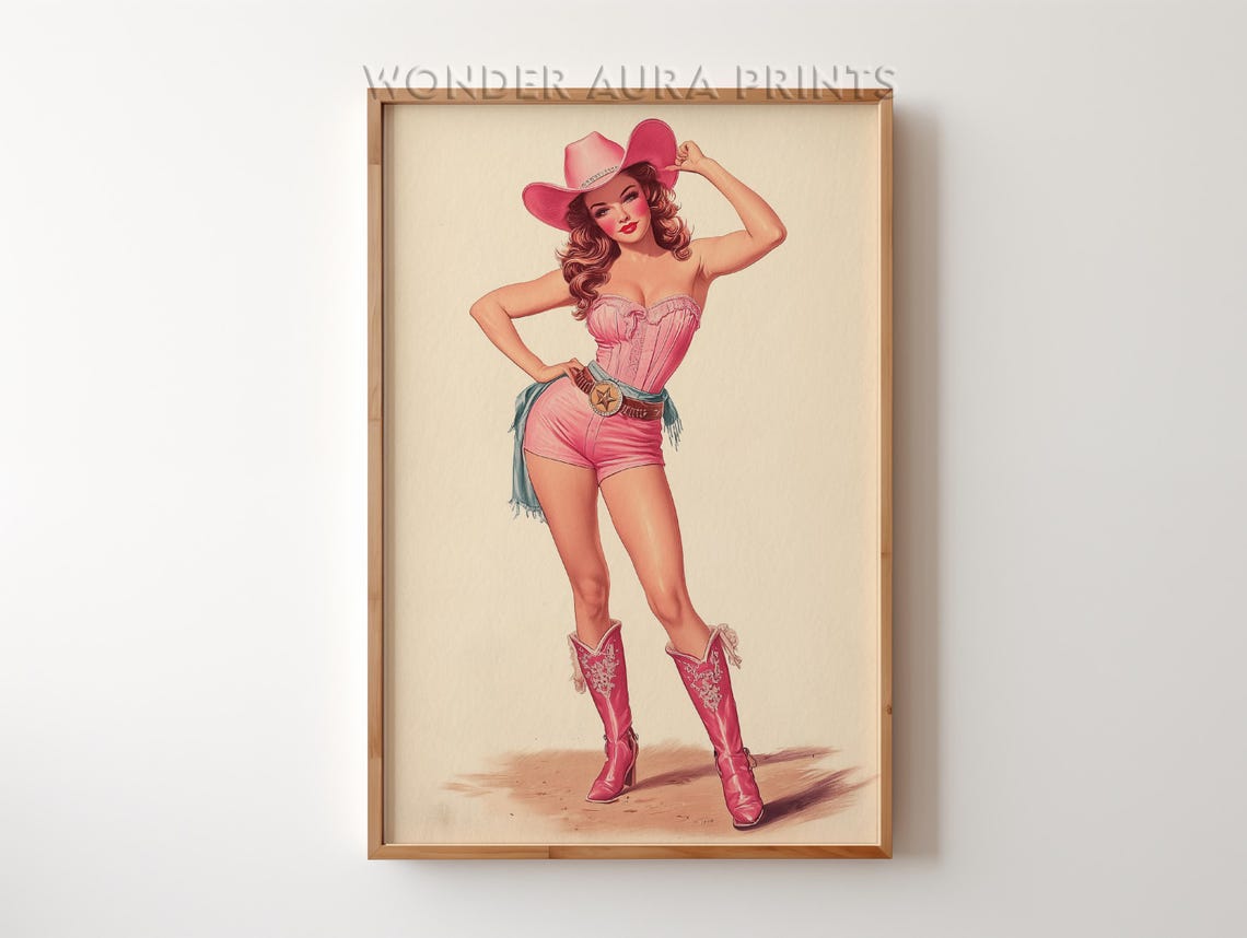 Retro Pink Cowgirl Pin Up Cowboy Hat Western Sweetheart Poster