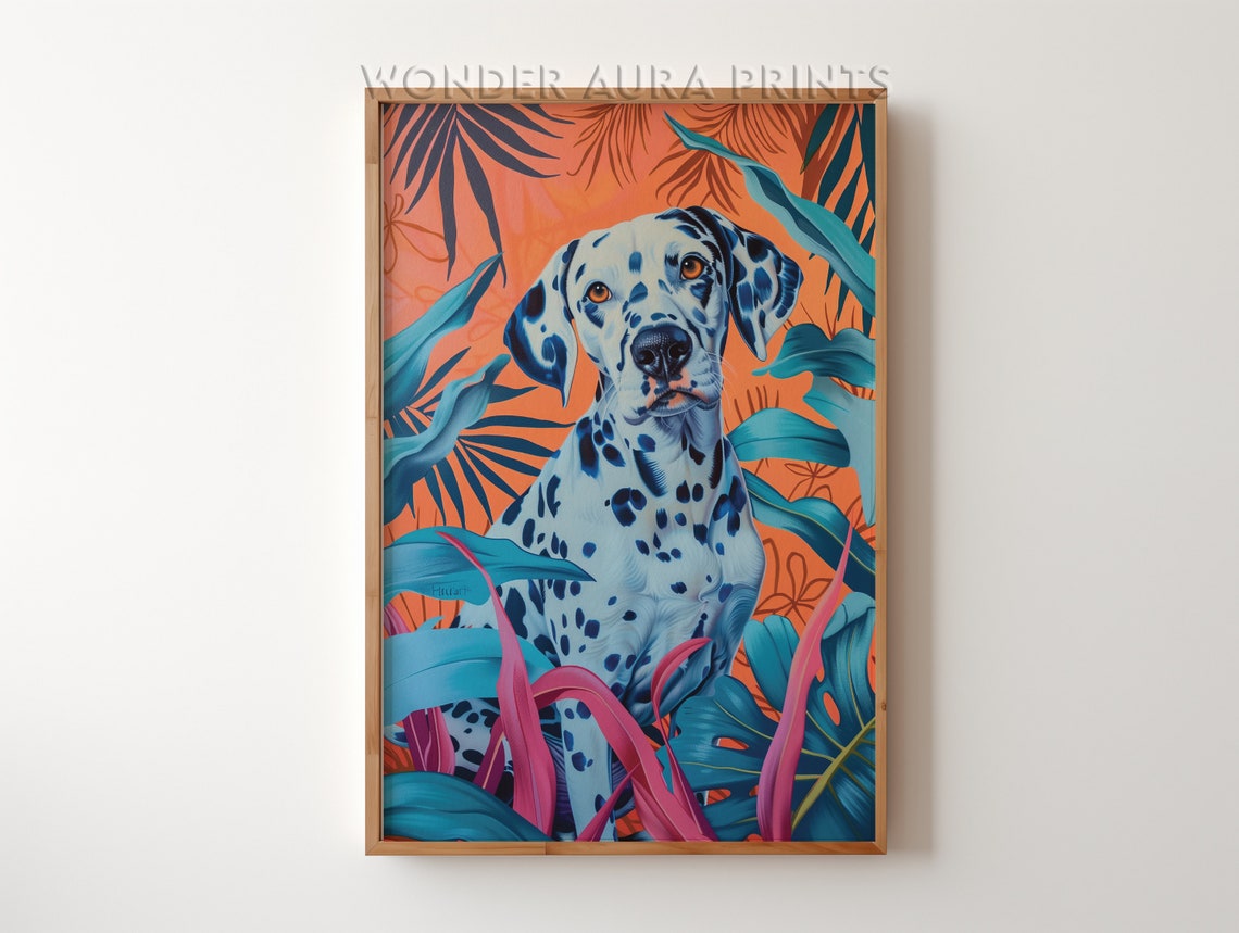 Dalmatian Dog Tropical Foliage Maximalist Jungle Decor Poster