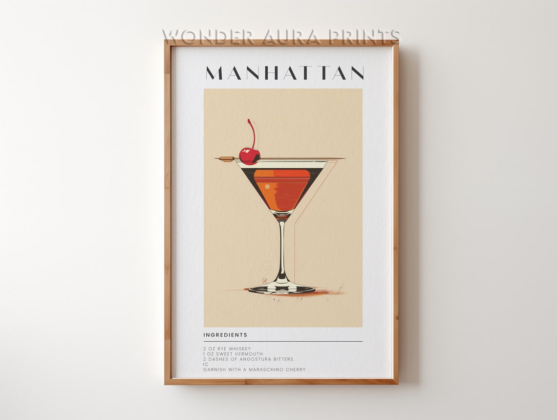 Manhattan Cocktail Recipe Classic Whiskey Ingredients Art Print