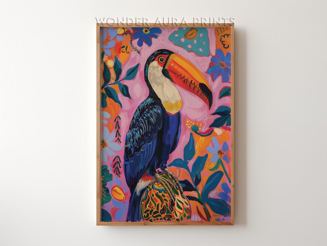 Colorful Toucan Tropical Bird Maximalist Botanical Art Poster