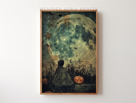 Witch With Jack Olantern Dark Academia Decor Moody Victorian Print Gothic Wonder Aura Prints