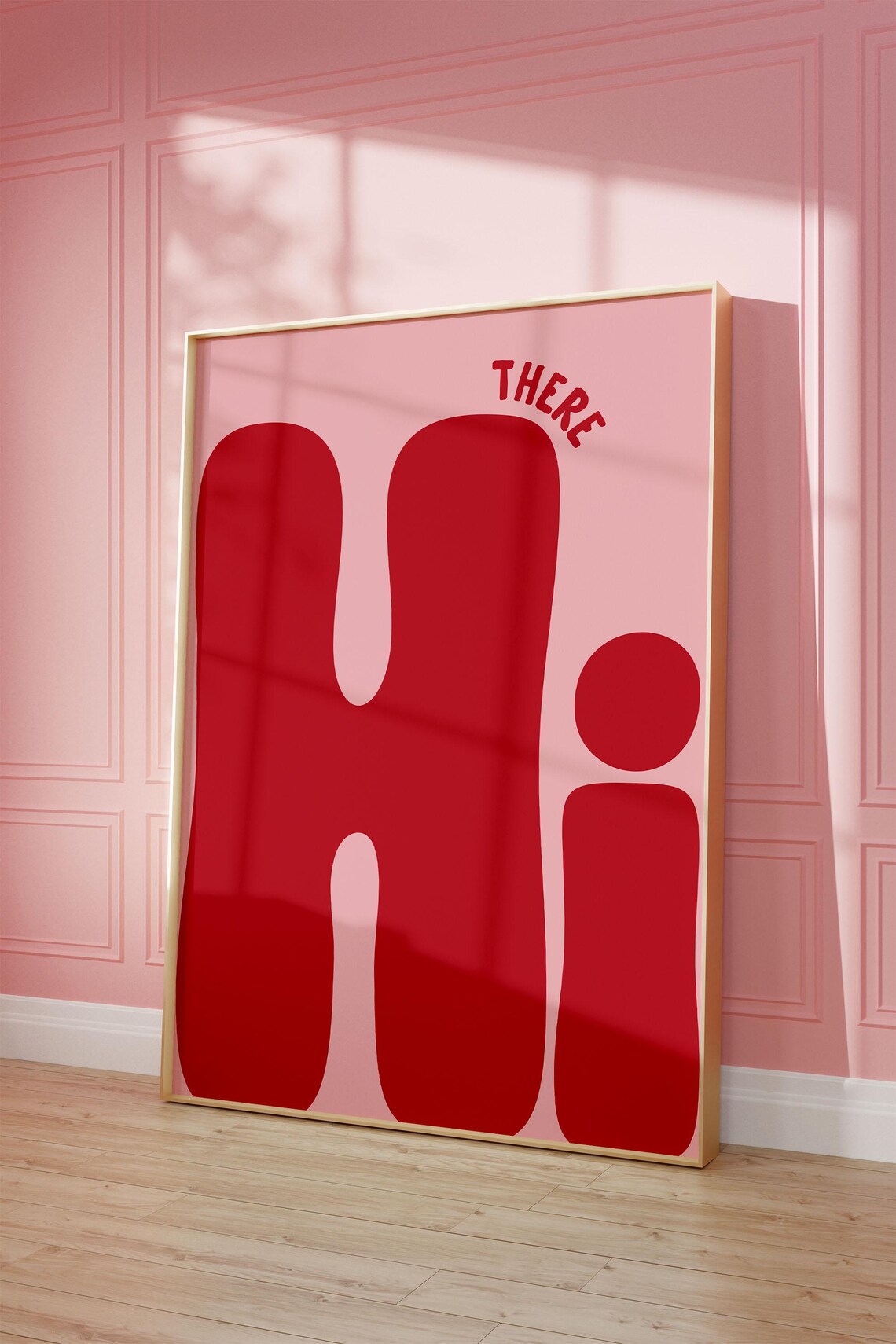 Hi There Giant Red Retro Bubble Letters Pink Typography Art Poster