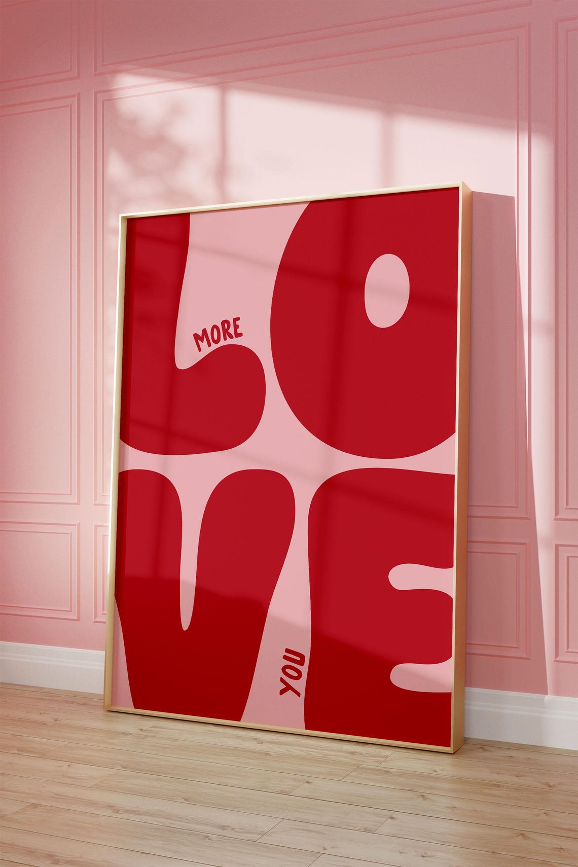 Love You More Giant Bold Retro Typography Poster In Red And Pink