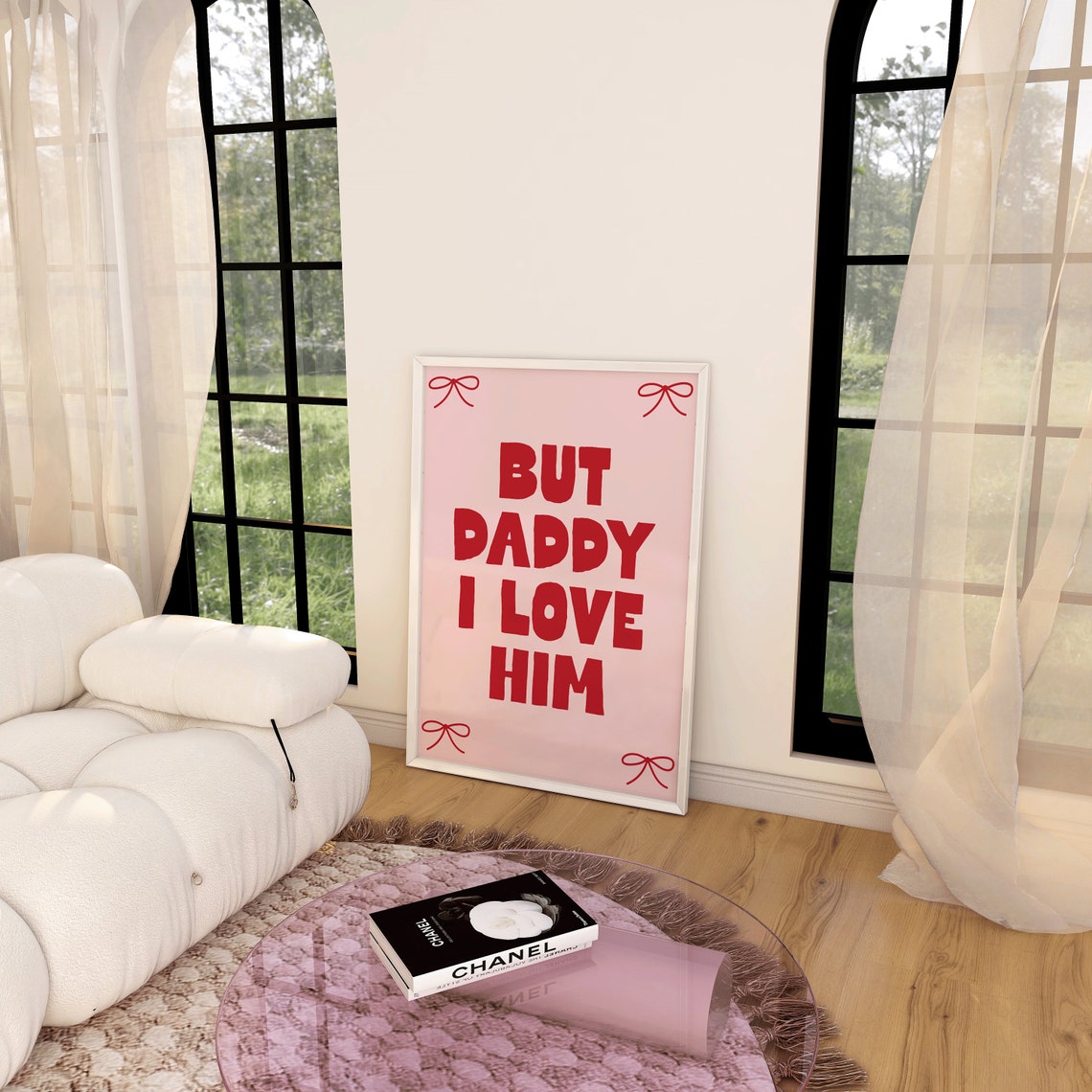 But Daddy I Love Him Red Pink Coquette Bow Girly Statement Poster - Image 2