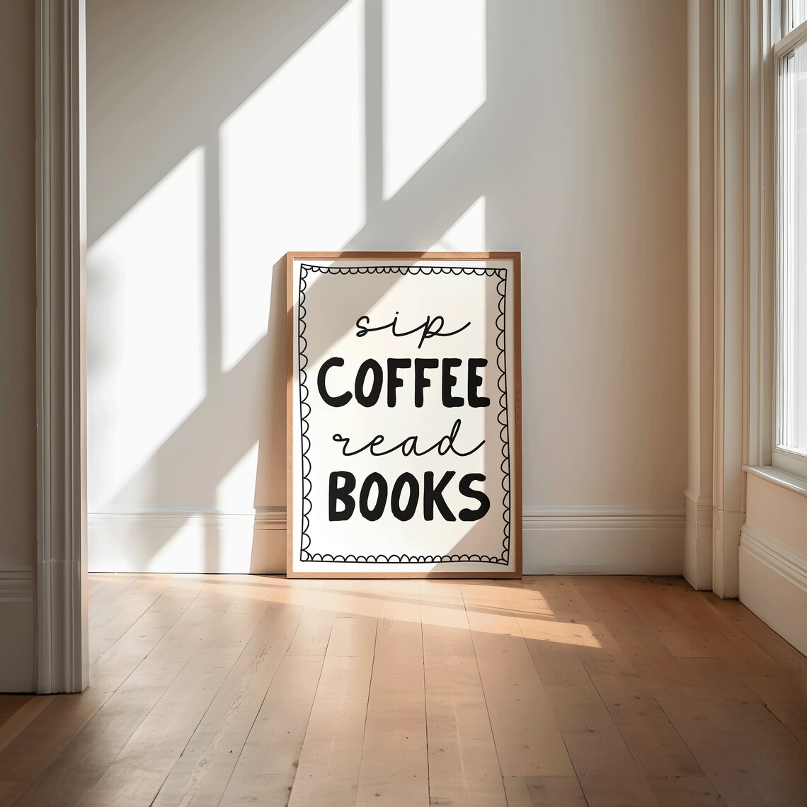 Sip Coffee Read Books Retro Neutral Art Print