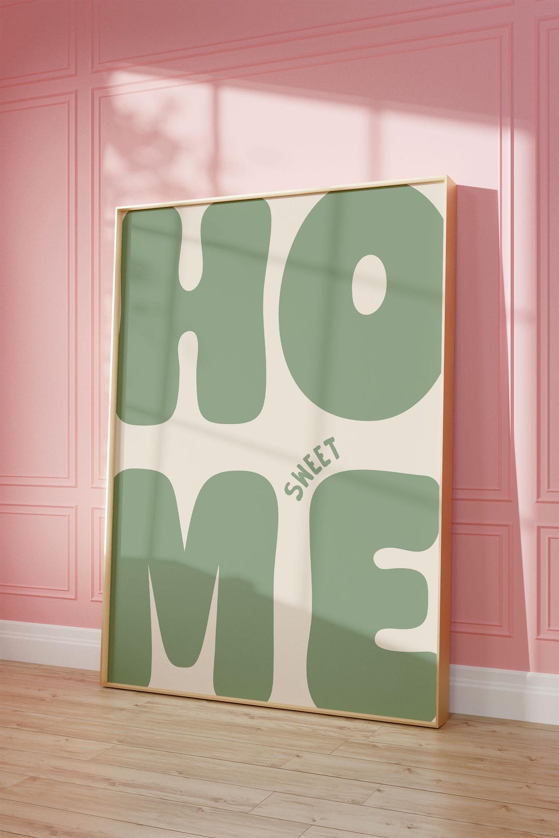 Home Sweet Sage Green Retro Bubble Letters Typography Poster