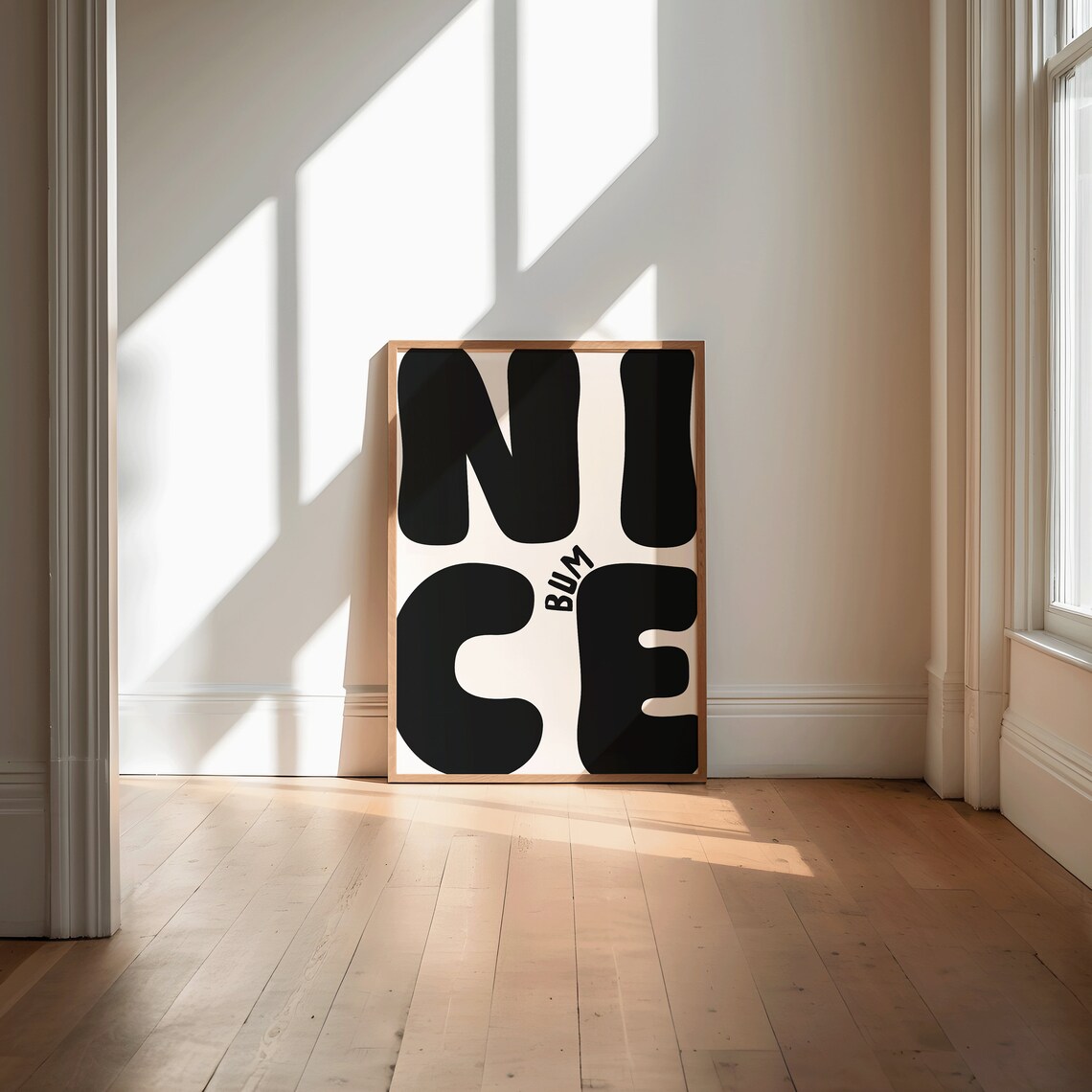 Nice Bum Bathroom Typography Art Print, Bold Neutral