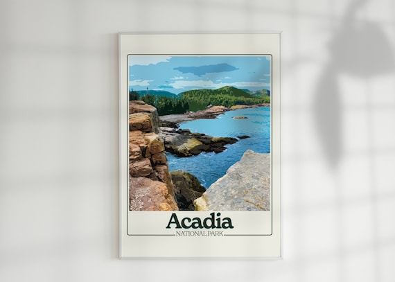 Acadia National Park Maine Rocky Coastline Ocean Travel Poster