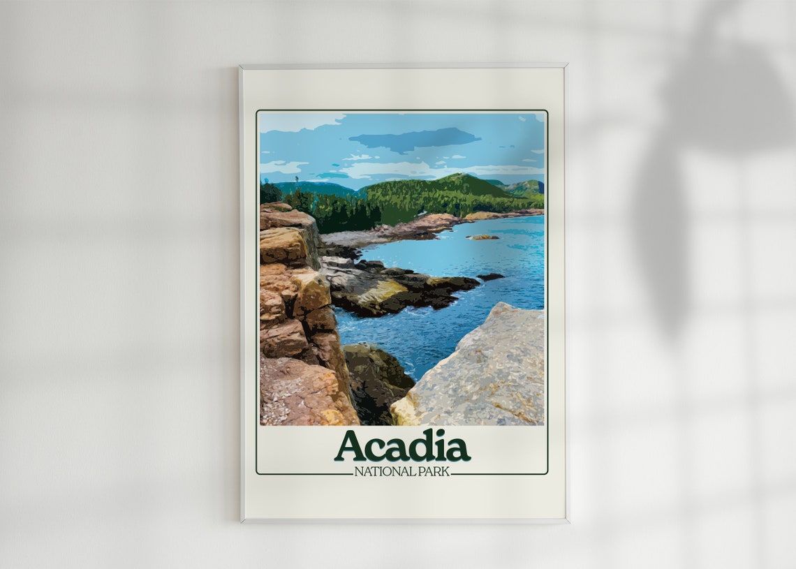 Acadia National Park Maine Rocky Coastline Ocean Travel Poster