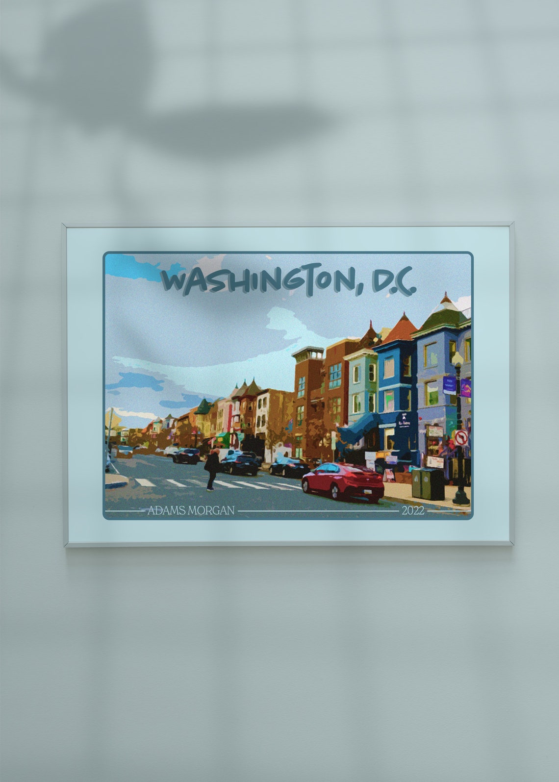 Washington DC Adams Morgan Street Colorful Row Houses Travel Poster
