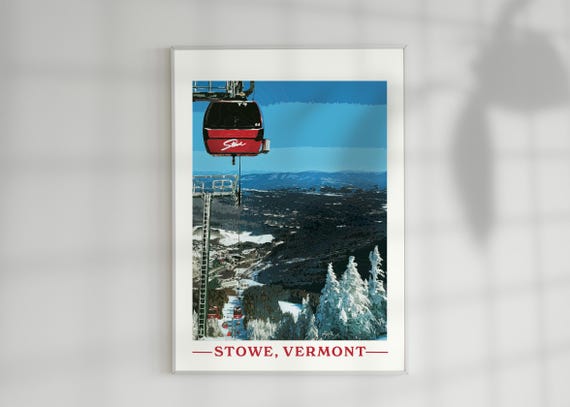 Stowe Vermont Ski Red Gondola Poster Wall Art