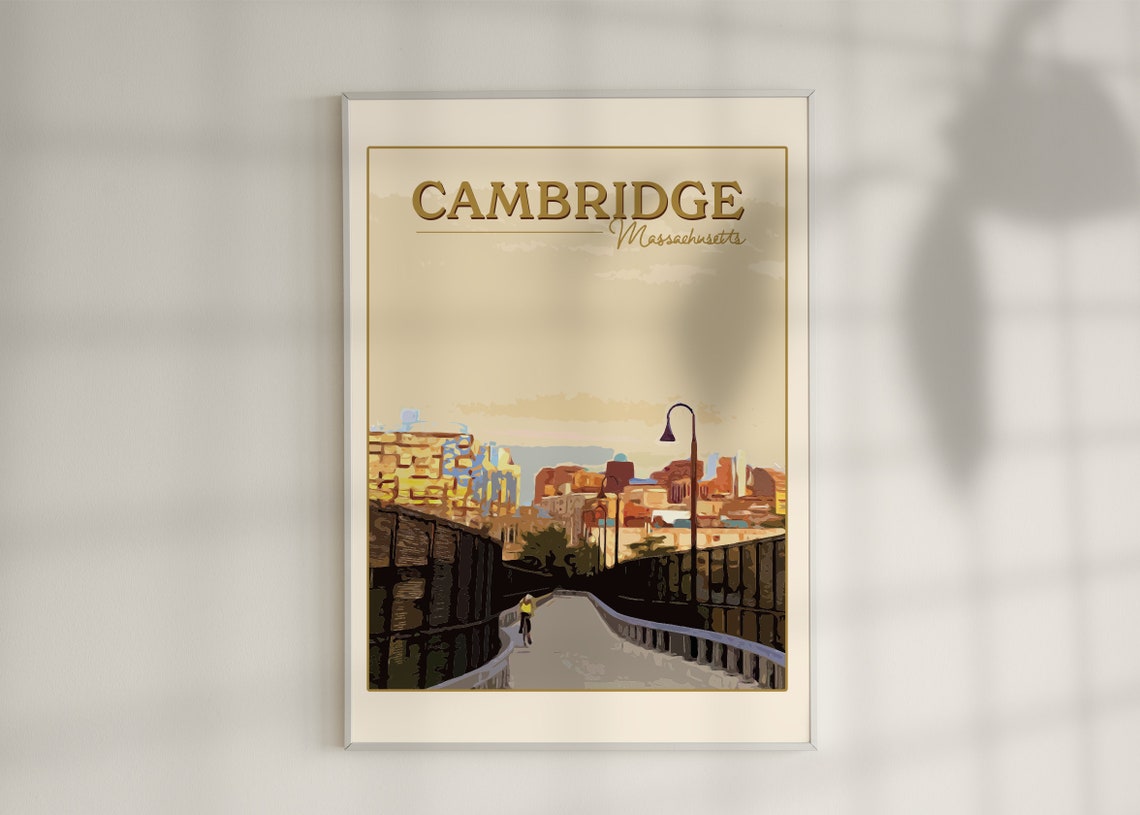 Cambridge Massachusetts Bike Path Bridge Cyclist View Travel Poster