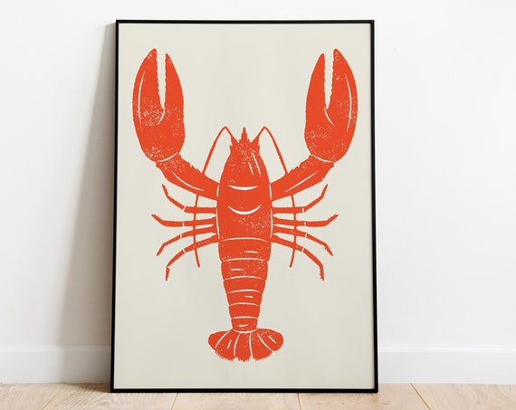 Red Lobster Cottagecore Beach Poster, Nautical Decor