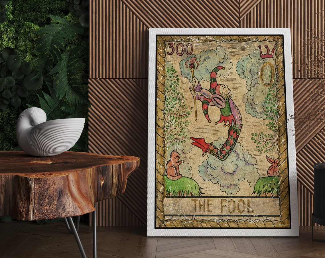 Vintage Distressed The Fool Tarot Card Jester Leap Art Poster - Image 3