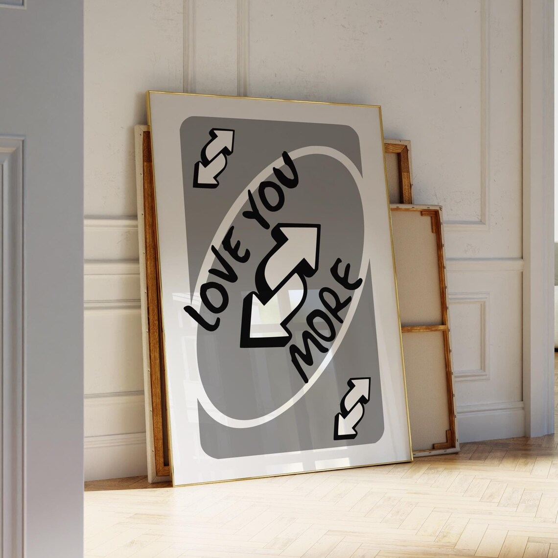 Love You More Black Retro Playing Card Art Print