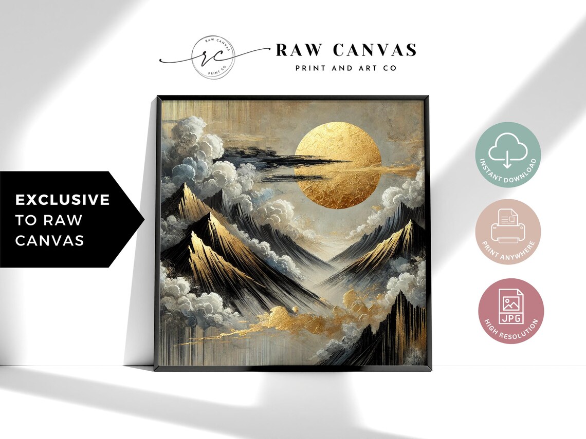 Golden Sun Mountain Abstract Landscape, Zen Decor