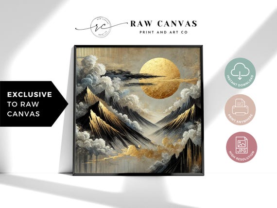 Golden Sun Mountain Abstract Landscape, Zen Decor