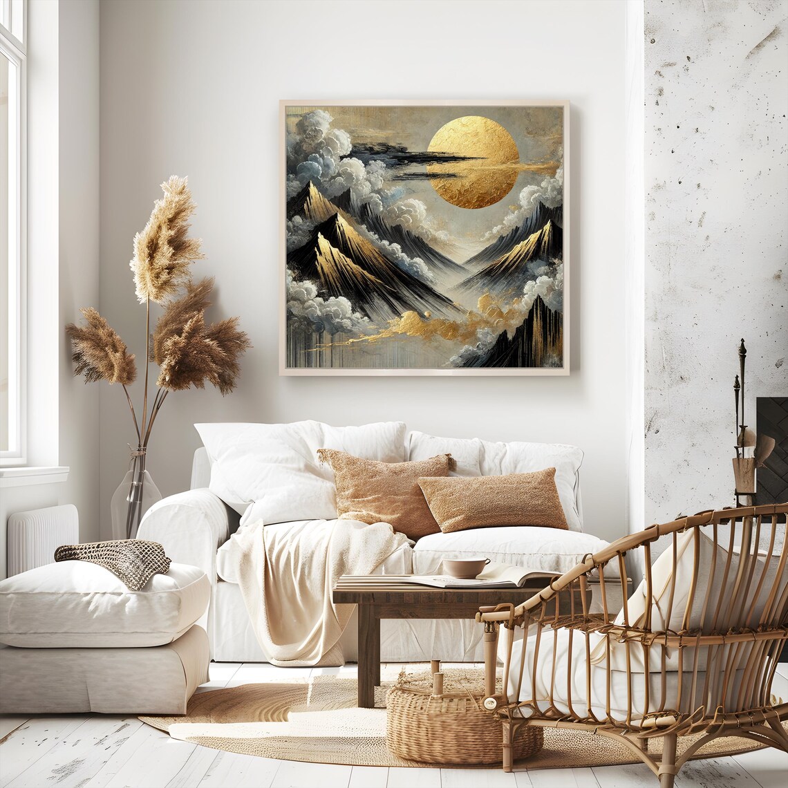 Golden Sun Mountain Abstract Landscape, Zen Decor - Image 5