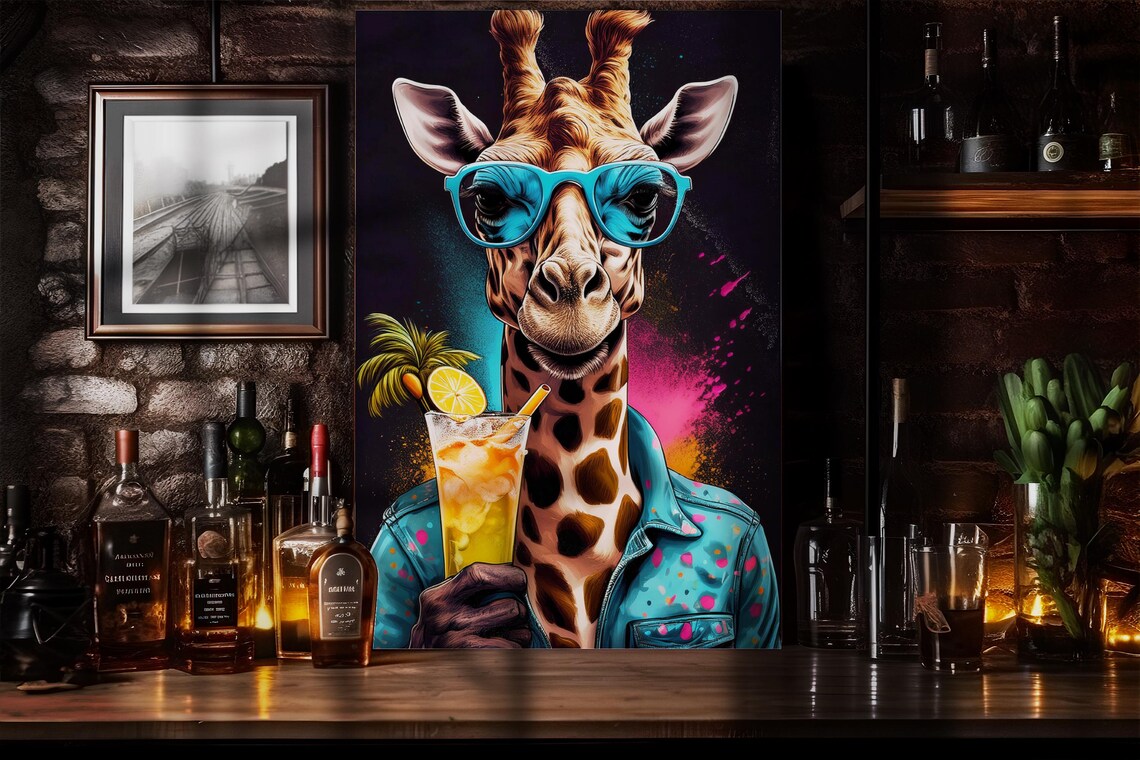 Funky Giraffe Neon Pop Art, Retro Safari Decor - Image 6