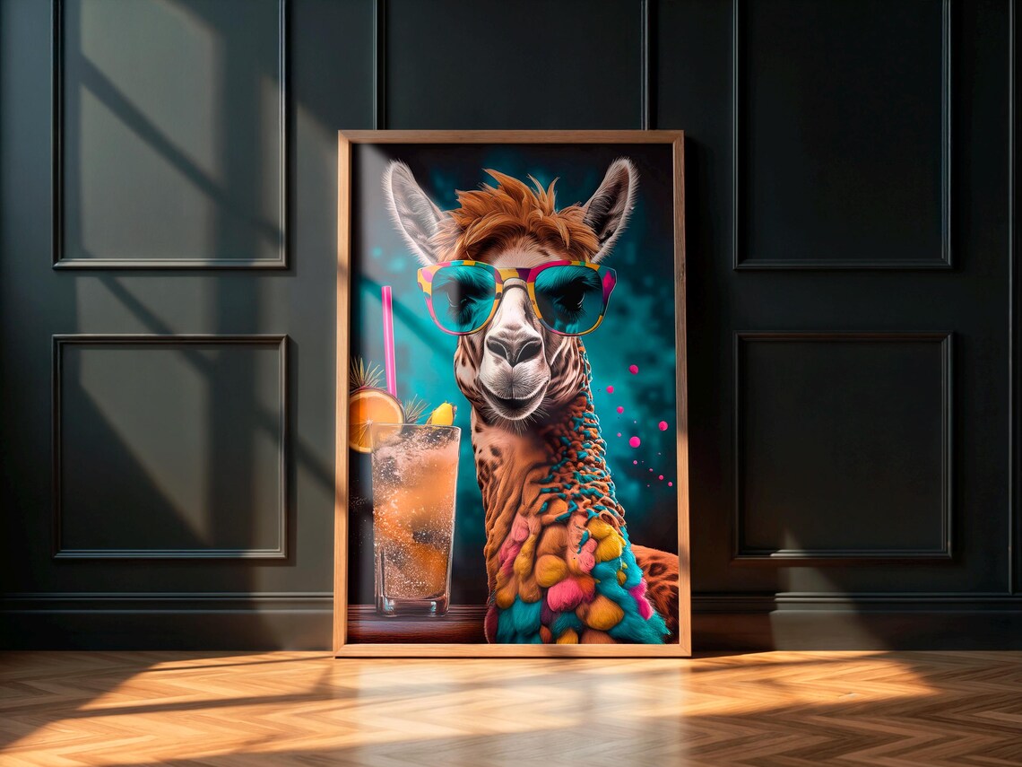 Funky Llama Retro Pop Art Poster, Quirky Neon Animal - Image 4