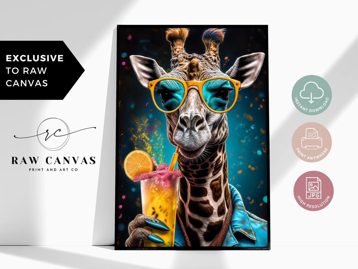 Funky Giraffe Pop Art Poster, Retro Safari Decor