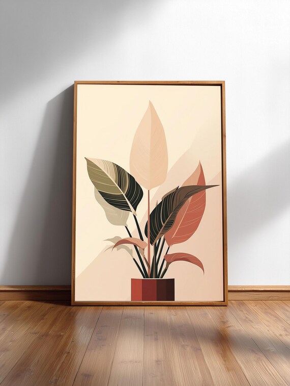 Calathea Striped Leaves Potted Plant Poster Minimal Botanical Decor