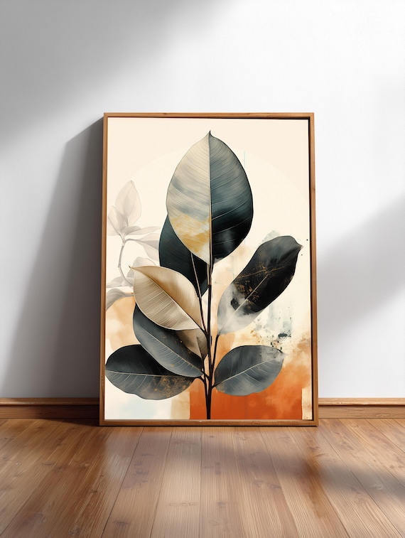 Rubber Plant Japandi Print Soft Burnt Red Sun Minimal Poster
