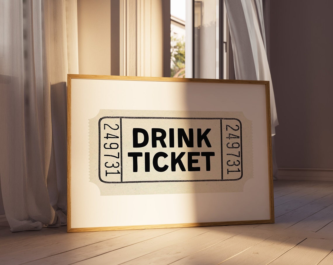 Drink Ticket Cream Vintage Stub Bar Cart Retro Party Wall Poster - Image 2