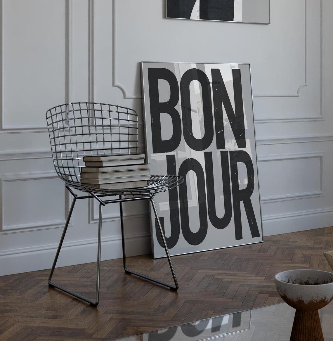 Bonjour Bold Black Typography French Greeting Retro Minimalist Poster - Image 2