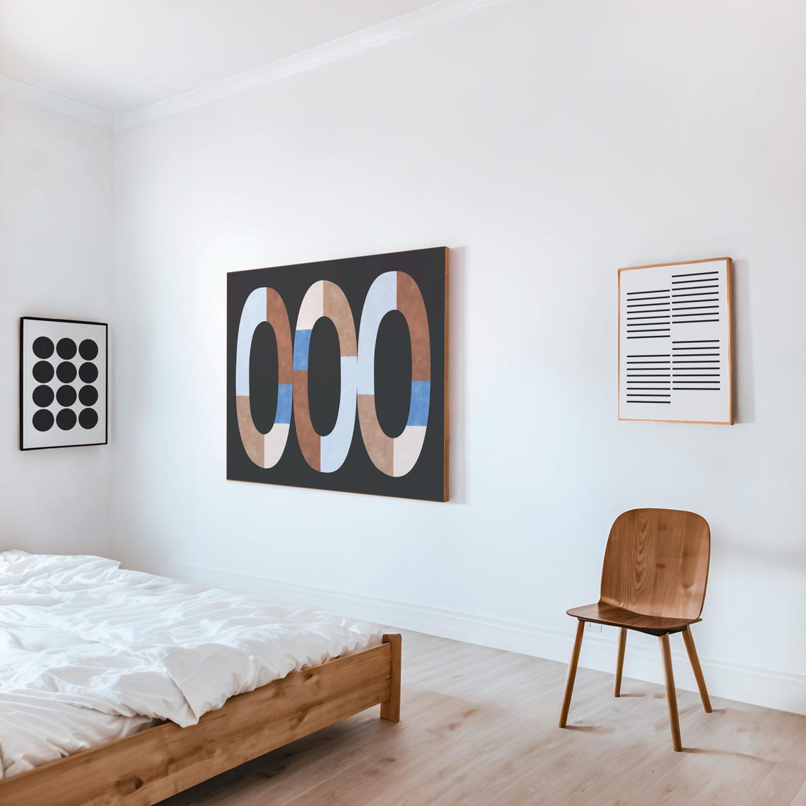 Terracotta White Blue Triple Oval Rings Charcoal Artwork Poster - Image 2
