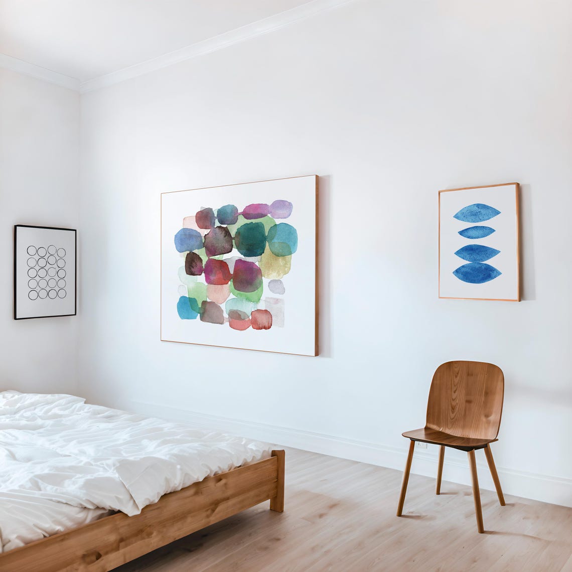 Muted Watercolor Pebble Shapes in Teal and Lilac Abstract Poster - Image 3