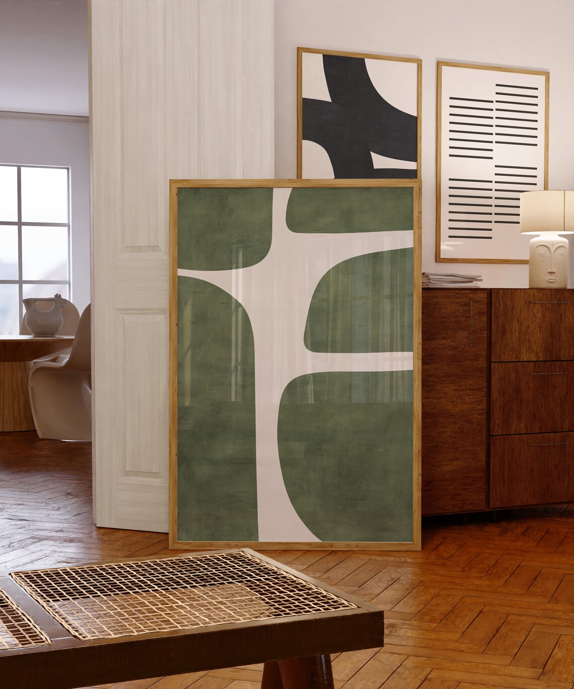 Modern Green Beige Minimalist Mid-Century Poster - Image 5
