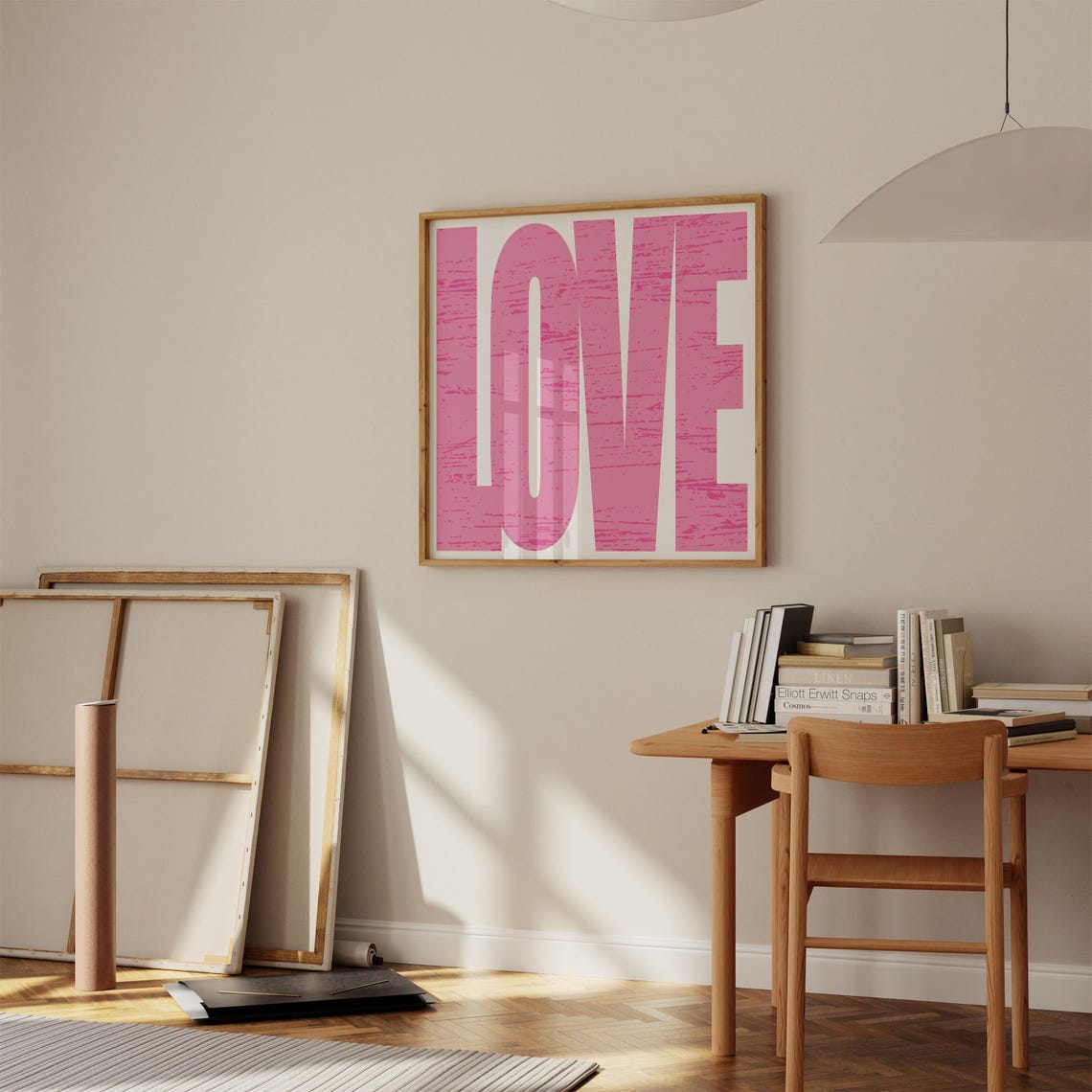 Love Pink Distressed Typography Statement Scandinavian Style Wall Art - Image 2