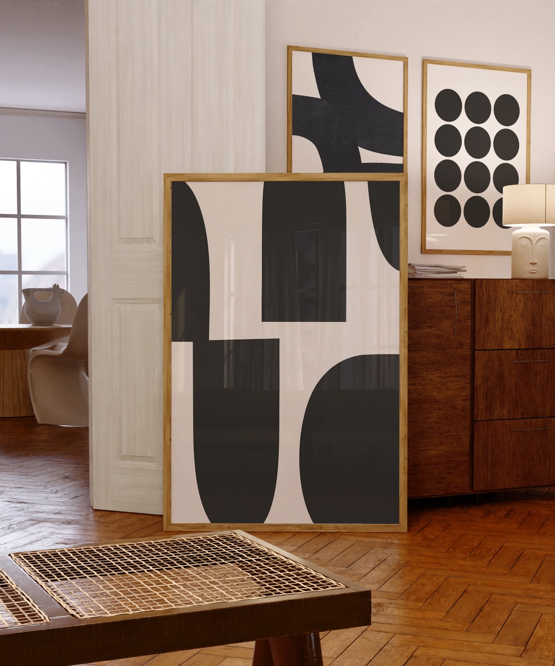 Modern Black Cream Block Shapes Abstract Minimalist Decor Poster - Image 2