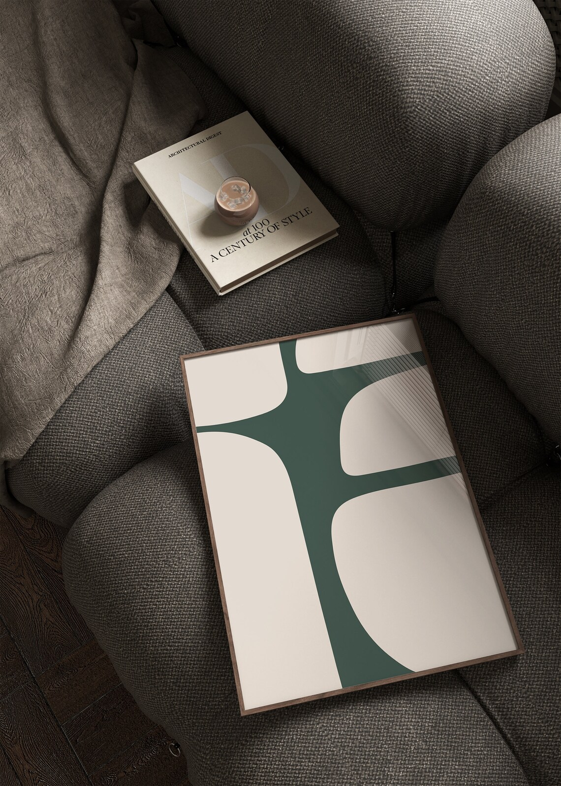 Green and Beige Midcentury Modern Abstract Organic Shape Poster - Image 2