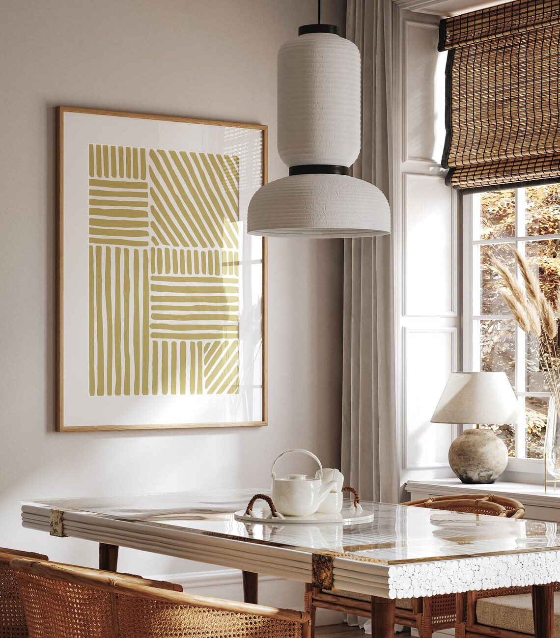 Warm Mustard Yellow Hand Drawn Stripes Geometric Line Art Poster - Image 2