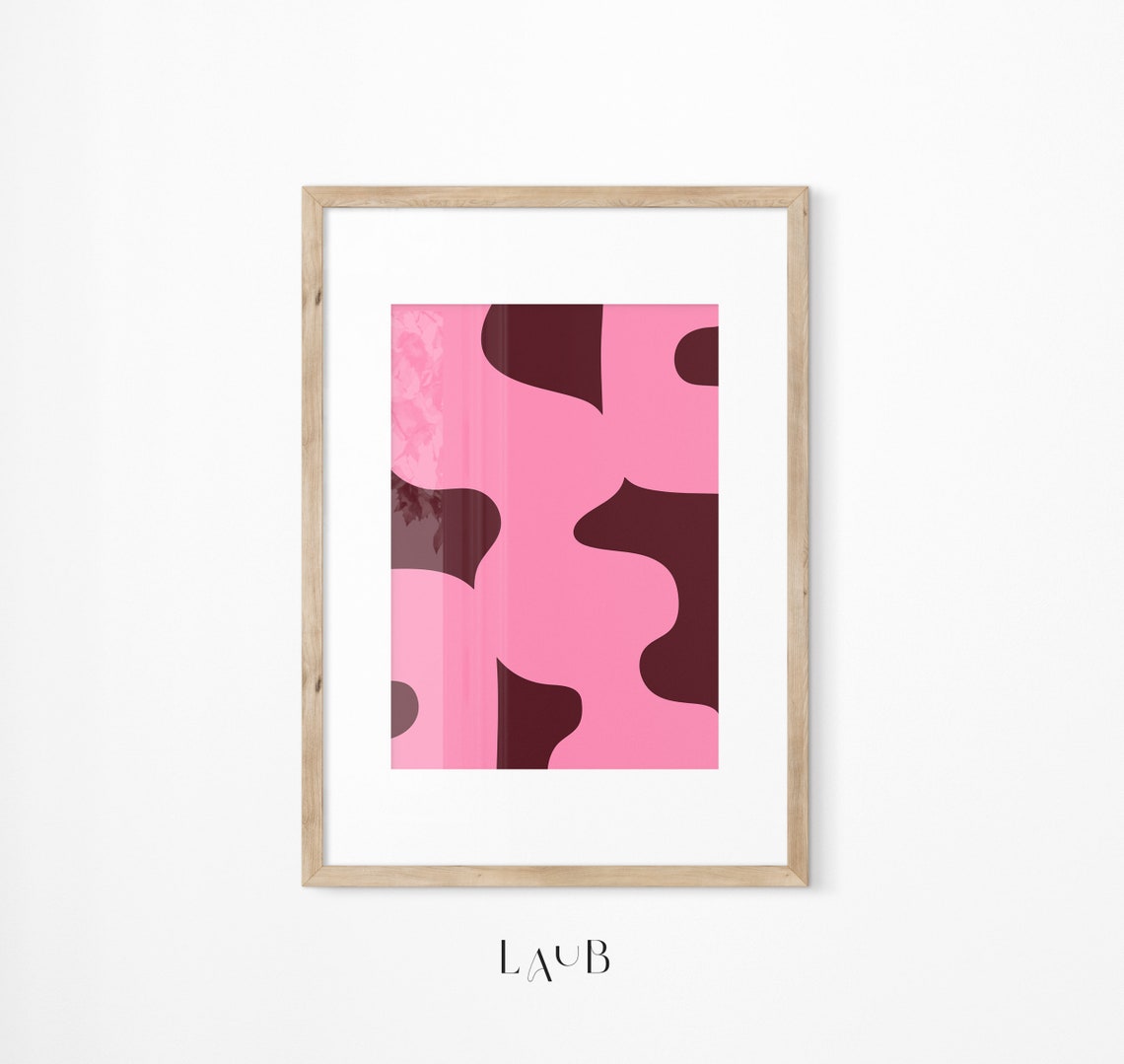 Pink and Burgundy Organic Waves Mid Century Abstract Art Poster - Image 3