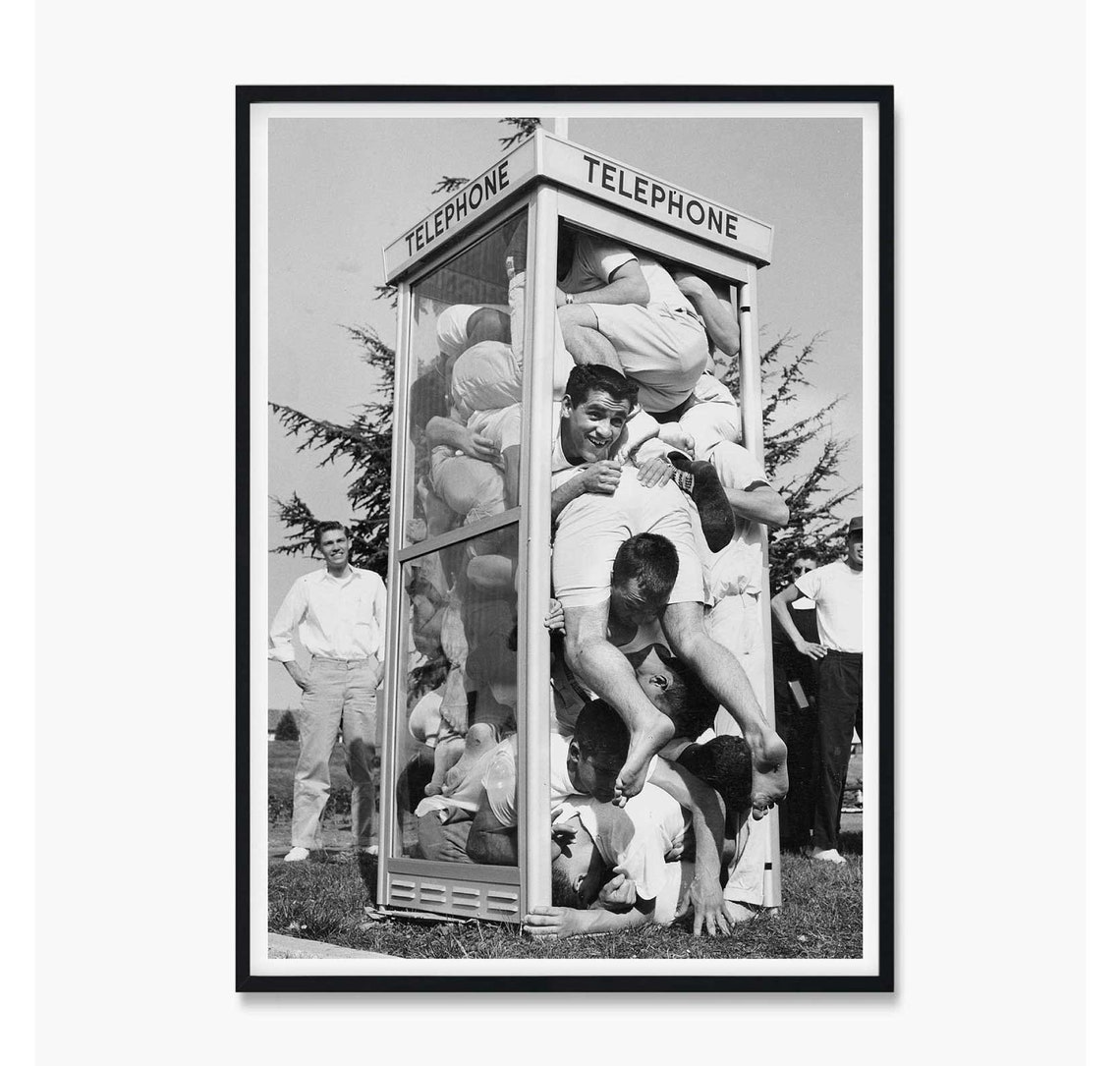 Telephone Booth Stuffing Young Men Vintage Funny Photo Poster