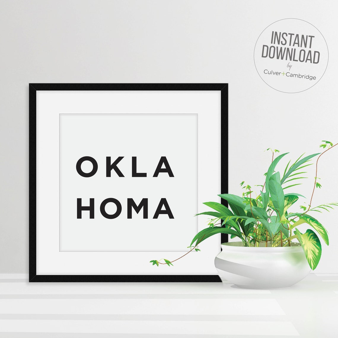 Oklahoma Minimalist Typography Poster Black on White State Art - Image 2